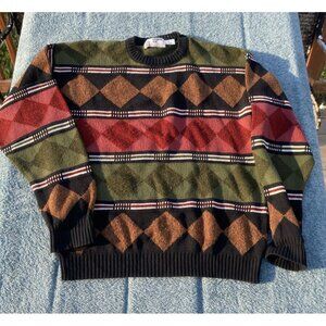 Vintage 90s London Fog Colorful Knit Sweater Size Medium Made In USA Geometric